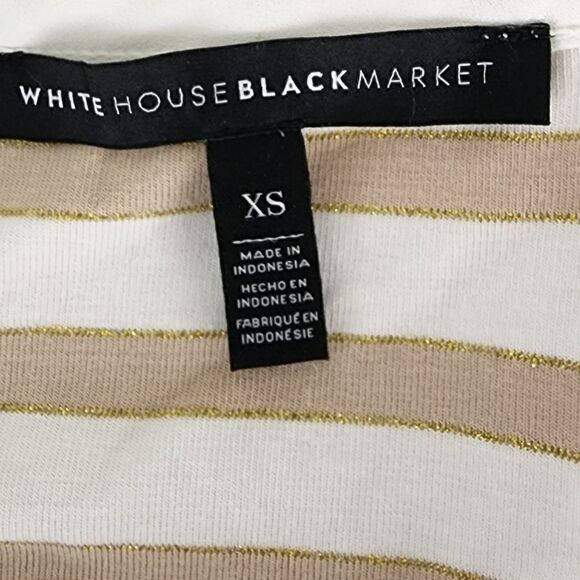WHITE HOUSE BLACK MARKET WOMEN'S SLEEVELESS TIE FRONT TAN AND WHITE TOP SIZE XS - Picture 5 of 6